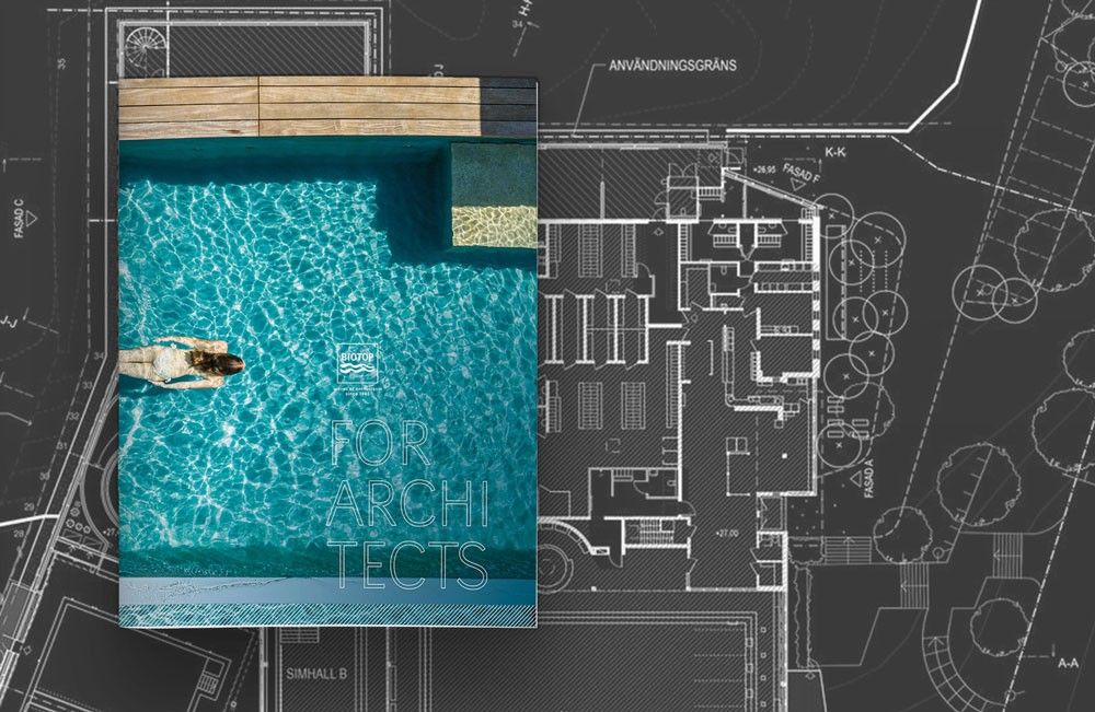 La brochure architecturale de Biotop sur un dessin technique en noir et blanc sous forme d'image mockup